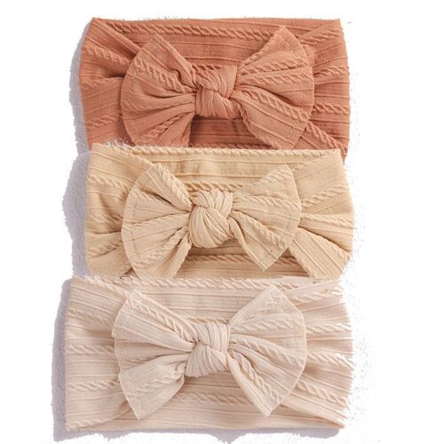 Bandeau Élastique Jacquard En Nylon Pour Bébés, Ensemble De 3 Pièces, À Larges Bords, Avec Noeud, Pour Enfants