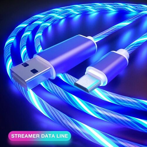 Câble Lumineux Usb Type-C De 2m Pour Recharge Et Recharge De Téléphone Portable, Compatible Avec Samsung, Xiaomi, Iphone