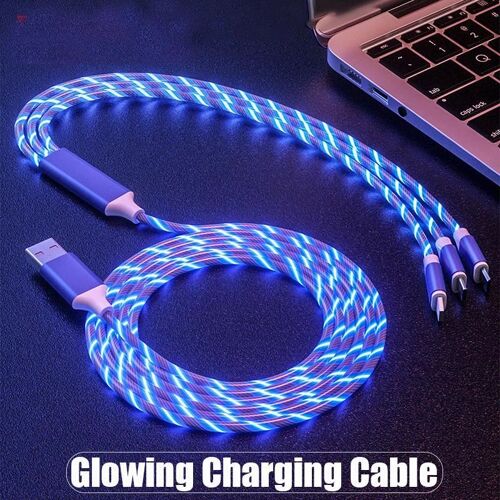 Câble Lumineux Led Micro Usb Type C, Cordon De Charge Rapide Compatible Avec Le Transfert De Données Pour Téléphone Samsung, Iphone Et Xiaomi, 3a