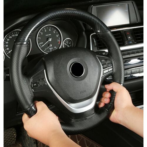 Garniture Universelle Pour Volant De Voiture, En Fiber De Carbone Noire Et Cuir, Bricolage, Couture