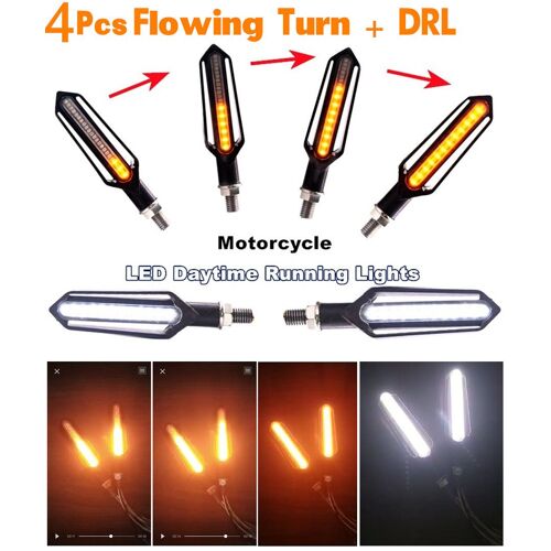 Clignotant Pour Moto Drl, Clignotant Lumineux Coulant Séquentiel, Blanc Et Jaune, 4 Pièces