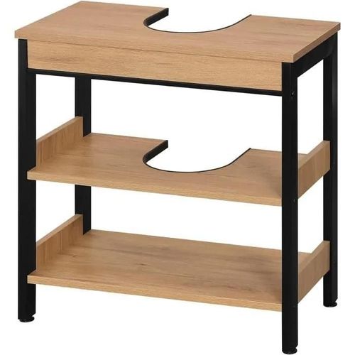 Esituro Meuble Sous Lavabo De Salle De Bain À 3 Étagères Sur Pied, Étagère De Rangement Sous Vasque, Structure Métal - Bois Arti76