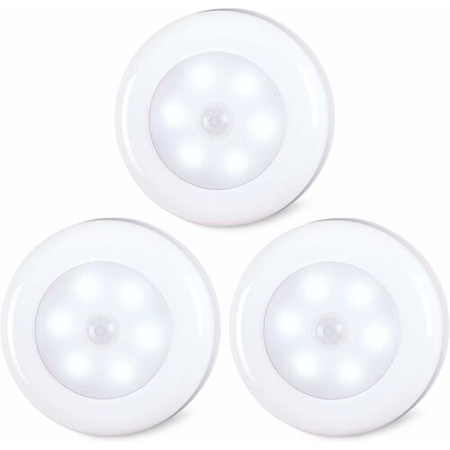 Lot De 3 Lampes A Detecteur De Mouvement Pour L¡¯Interieur, A Coller, Fonctionnement A Piles, Lumiere Led Sans Fil Pour Armoire, Escaliers, Placard, Cuisine, Blanc Froid Goodnice