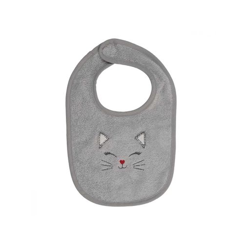 Bavoir Scratch Brodé 450gr/M² Chat Kooky - Gris Perle - T1 Pm