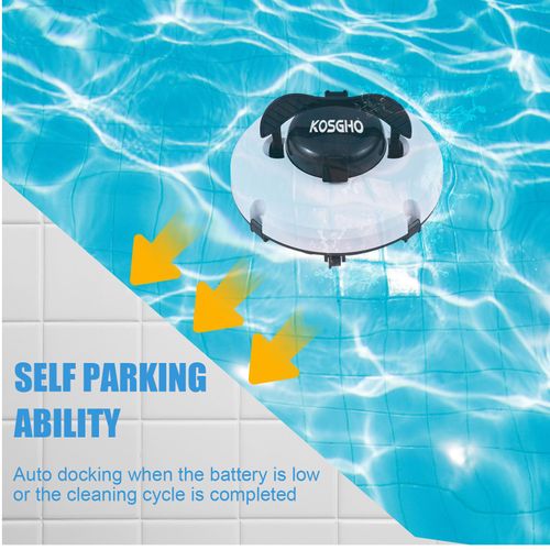 KOSGHO Robot nettoyeur de piscine sans fil IPX8, étanche, double moteur, forte aspiration, stationnement automatique, autonomie de 120 minutes, aspirateur automatique pour piscine hors sol creusée jusqu'à 1076 pieds carrés