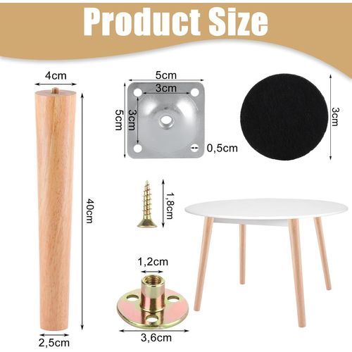 4 Pack Wooden Furniture Legs,40cm Round Raw Oak Replacement Feet Replacement For Old Furniture Legs For Sofas,Dining Tables And Tv Cabinets.[C35]