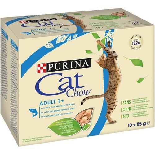 Sachet Fraicheur En Gelee Cat Chow Adult - Au Saumon Et Aux Haricots Verts 10x85g