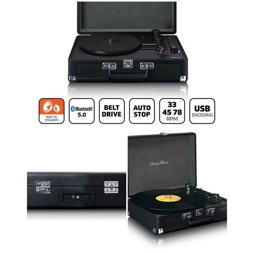 Platine DISQUE Vinyle VALISE noire Retro Vintage Bluetooth 5.0 33 45 78 Tours Stéréo RCA Bluetooth