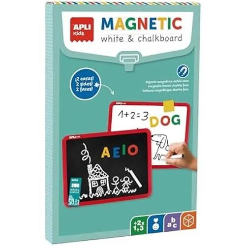 Apli Kids 19112 - Tableau Magnétique Double Face Pour Enfant : Surface Blanche Pour Feutres Et Surface Noire Pour Craies. Livré