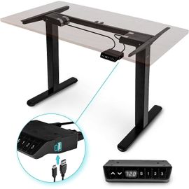 Duronic Tm61 Bk Structure De Bureau Assis-Debout Électrique | Hauteur Ajustable De 72 À 120 Cm | Charge Maximale De 80 Kg | Plateau De 120 140 Ou 160 Cm Vendu Séparément | Ports Usb Et Usb-C