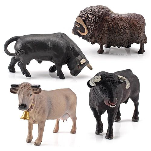 4 pièces Simulation ferme vache bétail boeuf taureau Figurine PVC ferme Animal modèle Action Figure décoration de la maison enfants jouet éducatif