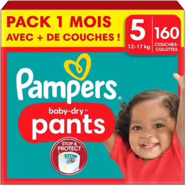 Couches-Culottes Pampers Baby-Dry Taille 5 - 160 Couches - Pack 1 Mois