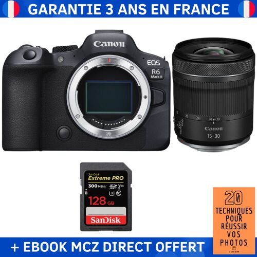 Canon EOS R6 Mark II + RF 15-30mm f/4.5-6.3 IS STM + 1 SanDisk 128GB Extreme PRO UHS-II SDXC 300 MB/s + Ebook '20 Techniques pour Réussir vos Photos' - Appareil Photo Hybride
