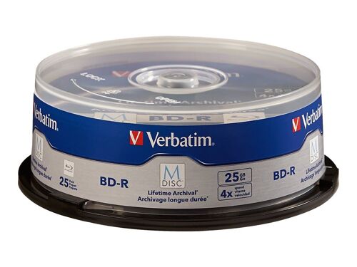 VERBATIM 98909 Disque Vierge Blu-Ray BD-R 25 Go 25 pièce(s) - Disques Vierges Blu-Ray (BD-R, 25 Go, 4X, Fuseau, 25 pièce(s))