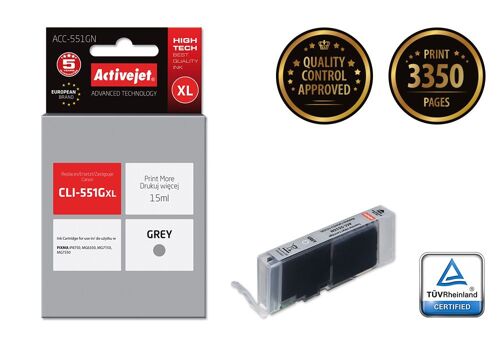 ActiveJet Premium ACC-551GN - 15 ml - gris - compatible - cartouche d'encre (alternative pour : Canon CLI-551GY XL) - pour Canon PIXMA iP8750, iX6850, MG5655, MG6350, MG7150, MG7550