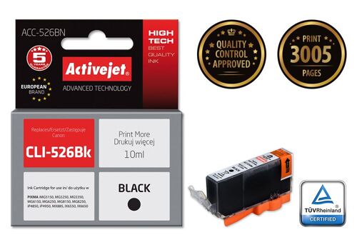 ActiveJet ACC-526BN Supreme - 10 ml - compatible - cartouche d'encre (alternative pour : Canon CLI-526BK) - pour Canon PIXMA iP4950, iX6550, MG5350, MG6150, MG6250, MG8150, MG8250, MX715, MX885, MX895