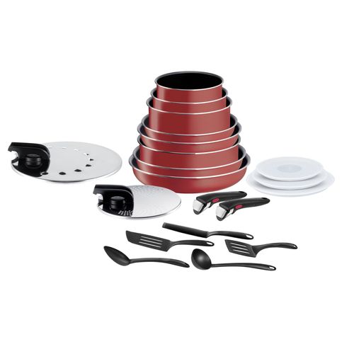 Batterie De Cuisine Tefal 20 Pièces Poêles, Casseroles, Antiadhésif Ingenio Easy Cook N Clean Rouge Non Induction L1529102