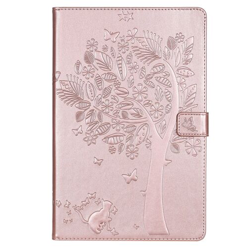 Étui Pour Samsung Galaxy Tab S6 Lite 10.4 P610 Pu Cuir Poche Cas Flip Coque Protection Housse Stand Case Chat Et Arbre,Or Rose