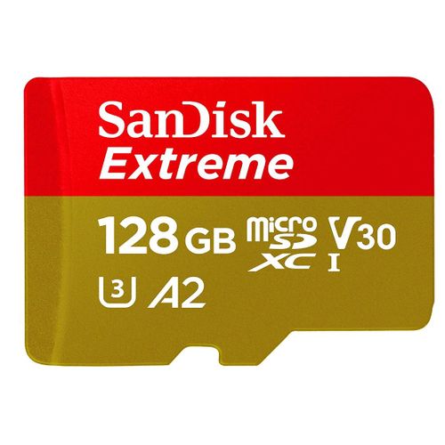 Carte Mémoire microSDXC SanDisk Extreme 128 Go + Adaptateur SD avec Performances Applicatives A2 jusqu'à 160 Mo/s, Classe 10, U3, V30