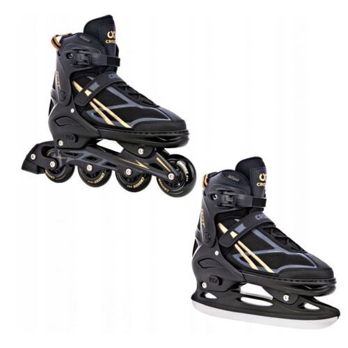 Roller En Ligne Radiant Du 39 Au 42 + Patin A Glace Adulte Enfant Mixte Taille Ajustable Noir/Or Croxer