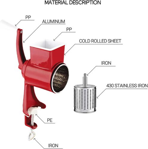 Rotary Cheese Grater,Vegetable Grater,Professional Kitchen Mandolin With 5 Replaceable Drum Blades,Quick Grater For Cheese,Sliced Fruits,Grated Spices And Nuts #3