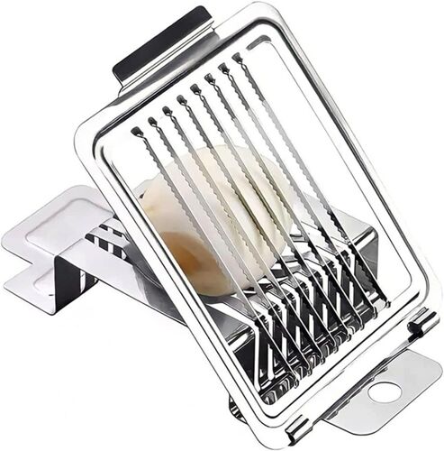 Coupe-?ufs en Acier Inoxydable avec Fond Stable,Outil de Coupe Lisse pour ?ufs Durs et Fruits,Facile à Nettoyer,(Lame dentelée)