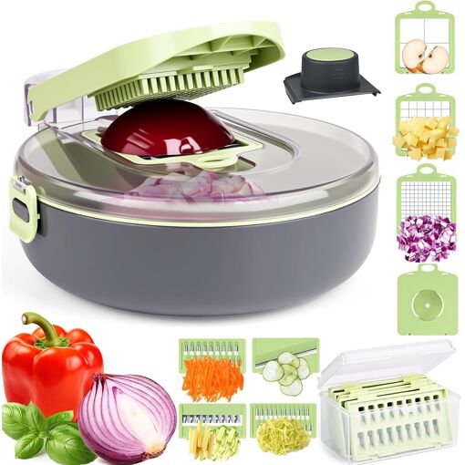 Spiralisateur de Légumes, 4 en 1 Manuel avec Récipient de Collecte, Sans BPA, Coupe-Légumes Multifonctionnel pour Carottes, Concombres, Pommes de Terre, Courgettes