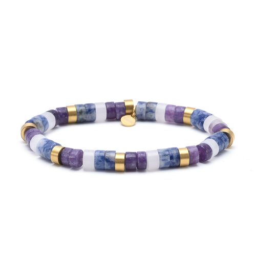 Bracelet Acier Perles Heishi 6mm Améthyste Et Jaspe Blanche Et Bleue