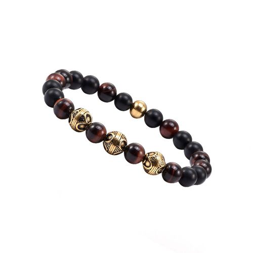 Bracelet Perles Pierres Naturelles ?il De Tigre Rouge Doré