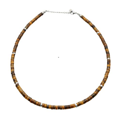 Sautoir Chakra Perles Heishi Oeil De Tigre
