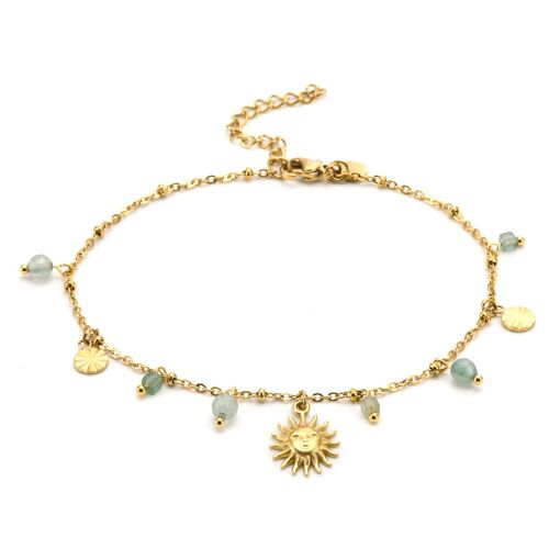 Sixty Stones - 60 - Chaîne De Cheville Perles Dorée Et Vert Soleil - 25 X 0,4 Cm