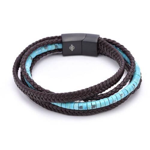 Bracelet Cuir Marron Tressé Avec Perle De Heishi Turquoise