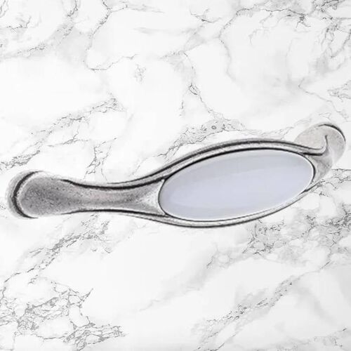 Poignée meuble 96 mm zamak finition nickel argent étain porcelaine céramique