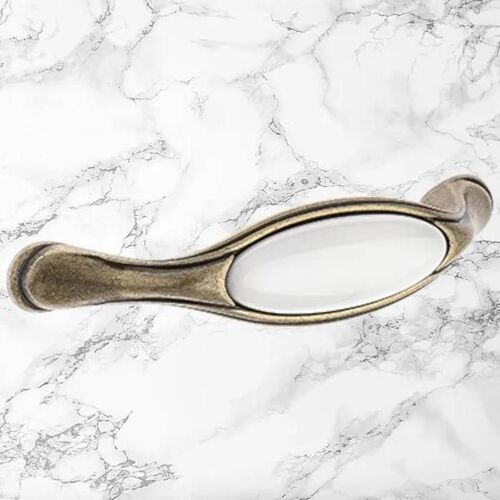 Poignée meuble vintage zamak finition laiton porcelaine céramique entraxe 128 mm