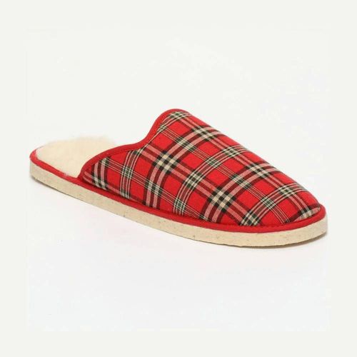Chaussons Mules La Pantouflarde Ecossais Rouge Noir