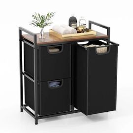 Panier à Linge COSTWAY- 3 Sacs (1 x 39 L, 2 x 18 L) en Tissu Oxford Amovibles, Cadre en Métal 65,5 x 33 x 72 CM Marron et Noir