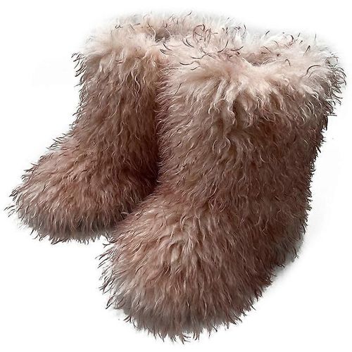 Bottes En Fausse Fourrure Pour Les Femmes Fuzzy Fluffy Furry Round Toe Suede Bottes D'hiver Chaussures Plaques-Couleur 6-Adulte-Taille 37-Femelle
