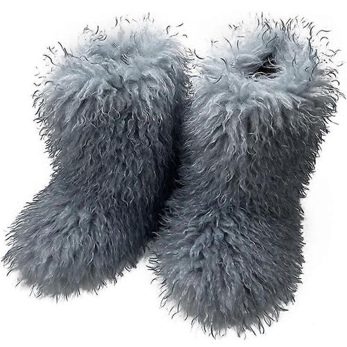 Bottes En Fausse Fourrure Pour Les Femmes Fuzzy Fluffy Furry Round Toe Suede Bottes D'hiver Chaussures Plaques-Couleur 7-Adulte-Taille 42-Femelle