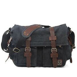 Sacoche Bandoulière Homme En Cuir Véritable - Style Rétro - Noir - Neuf