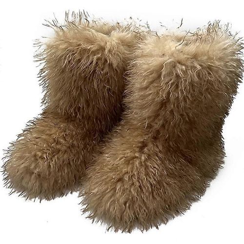 Bottes En Fausse Fourrure Pour Les Femmes Fuzzy Fluffy Furry Round Toe Suede Bottes D'hiver Chaussures Plaques-Couleur 9-Adulte-Taille 38-Femelle