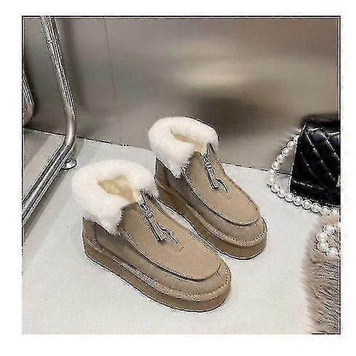 Chaussures D'hiver Neuves De Luxe Pour Femmes Bottes De Neige Chaussures Épaissies À Neige Bottes Antidérapantes Chaudes D'extérieur Avec Fermeture À Glissière Chaussures Courtes En Coton Pour Dames-Kaki-Adulte-35-Femme