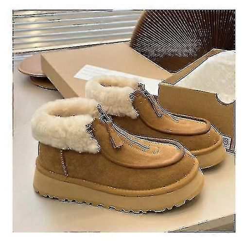 Chaussures D'hiver Neuves De Luxe Pour Femmes Bottes De Neige Chaussures Épaissies À Neige Bottes Antidérapantes Chaudes D'extérieur Avec Fermeture À Glissière Chaussures Courtes En Coton Pour Dames-Marron-Adulte-40-Femme