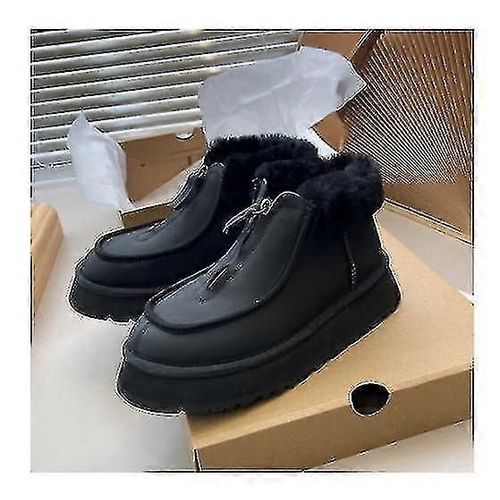 Chaussures D'hiver Neuves De Luxe Pour Femmes Bottes De Neige Chaussures Épaissies À Neige Bottes Antidérapantes Chaudes D'extérieur Avec Fermeture À Glissière Chaussures Courtes En Coton Pour Dames-Noir-Adulte-38-Femme