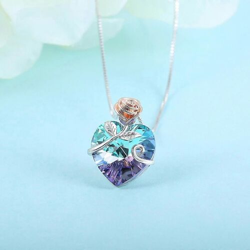 Romantique Saint-Valentin Cadeau Cadeau Gem Collier, Pendentif En Cristal Collier Bijoux Pour Femmes Collier Pierre De Naissance Pour Femmes, Rose De Cristal