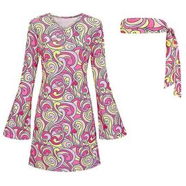 Costume Hip-Hop Années 70-80 Pour Femmes, Robe Bandeau Disco Hippie, Tenue D'halloween Cosplay-Rose-Adulte-L-Femelle
