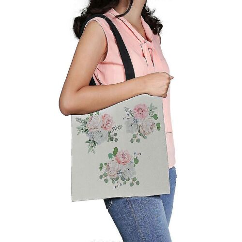 Bouquets Rose Pivoine Anémone Camellia Brunia Fleurs Feuilles Toile Sac Réutilisable Fourre-épicerie Sacs Fourre-tout 36x41 Cm