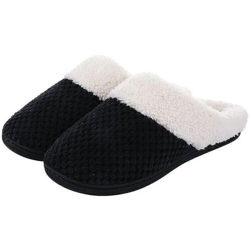 Chaussures Hiver Chaud Coton Pantoufles Pour Plats Doux Antidérapant Fluffy Design Slides Couple Indoor House Pantoufles Noir3sadultes36s37 88s9 Poucessunisexe