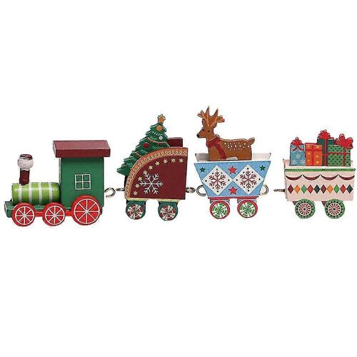 Train de Noël Peint En Bois Décoration de Noël Enfant Cadeau Jouets, Noël Table Top Ornement-style 1