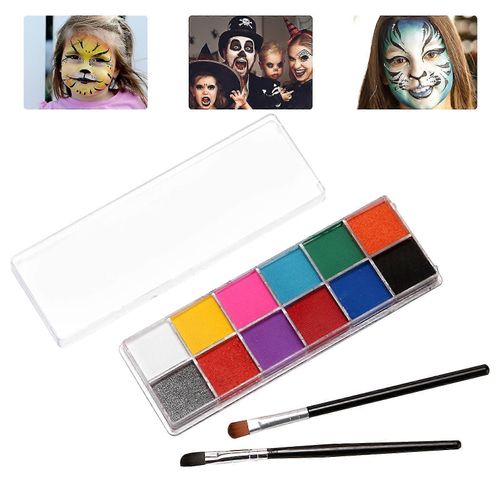 Kit De Peinture Faciale Professionnelle 12 Couleurs Avec 2 Pinceaux Peinture Faciale Et Corporelle À Base D'eau Sûre Et Non Toxique Palette De Maquillage Hypoallergénique Pour 