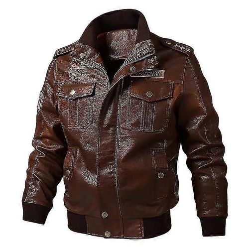 Veste En Cuir Pilote Pour Hommes Patchs Brodés D'extérieur-Brun-Adulte-2xl-Mâle